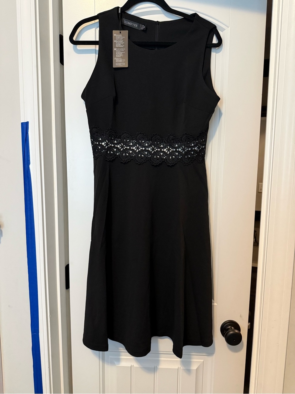 Black Lace-Waist Midi Dress by Romwe